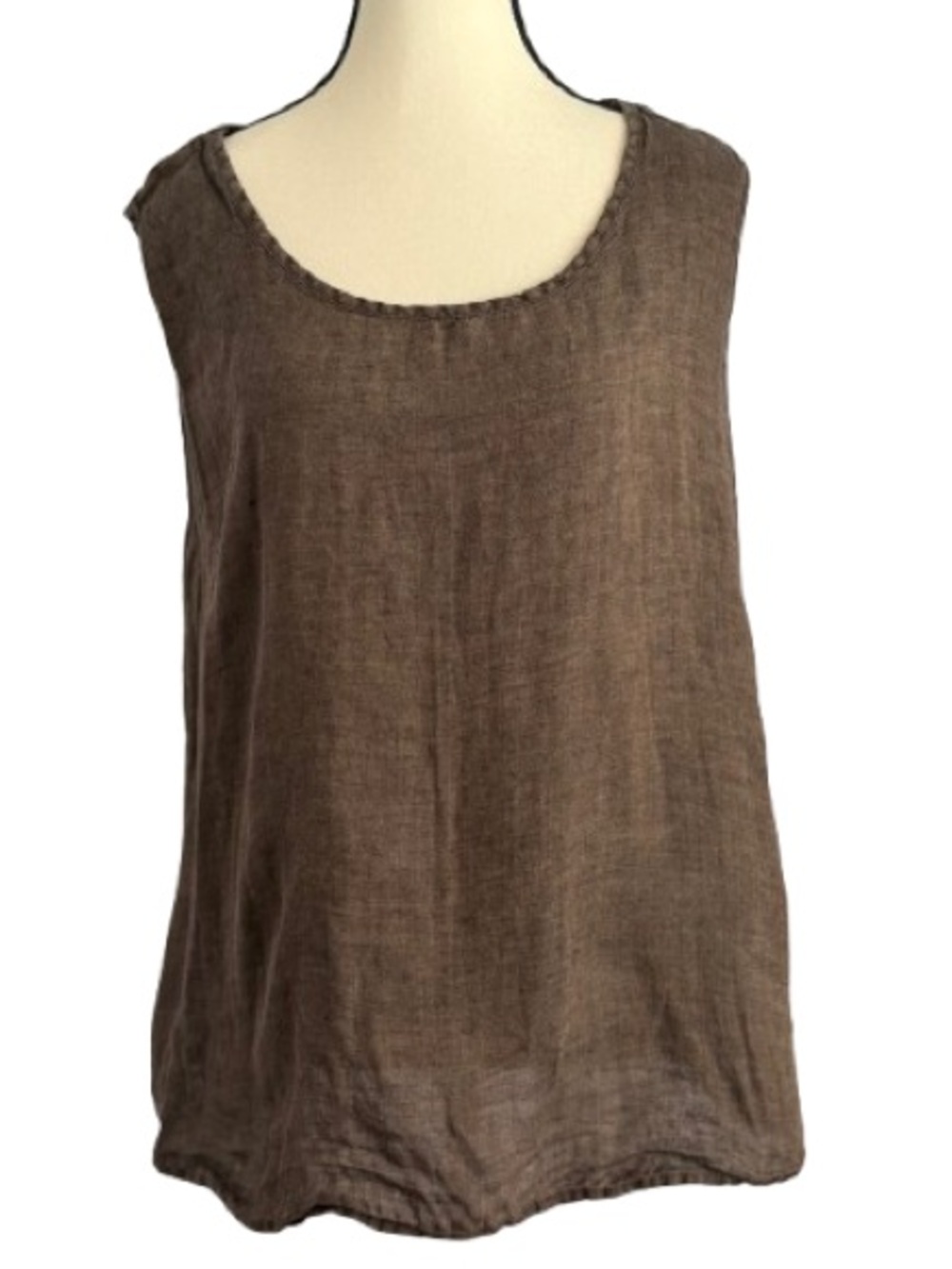 Flax Women’s Linen Tank Top L Brown Lagenlook Boho Minimalist Loose Fit - Picture 2 of 7